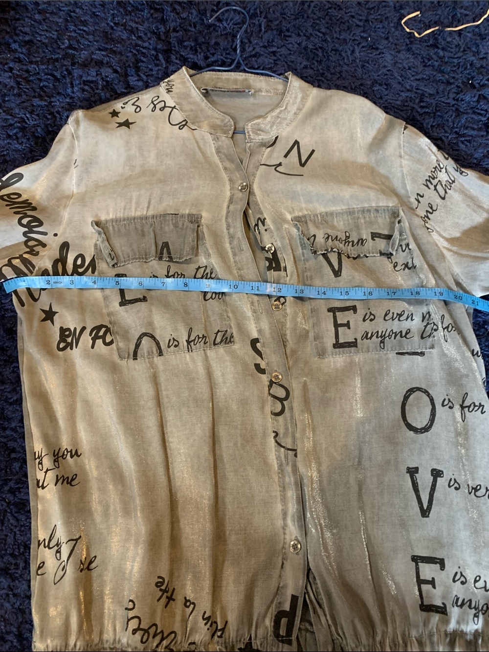 Grey Script-Print Men's Button Shirt - Picture 6 of 6